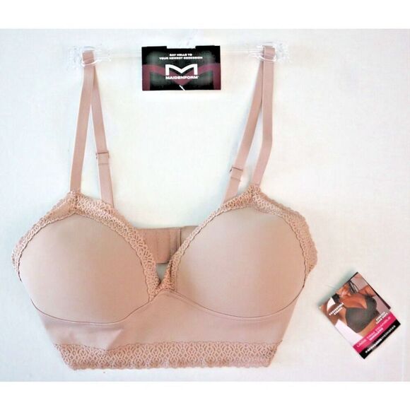 Maidenform DM2322-JDQ Women's Sz M Blush Pink Lace Trim Triangle Rib Bralette - Picture 5 of 9